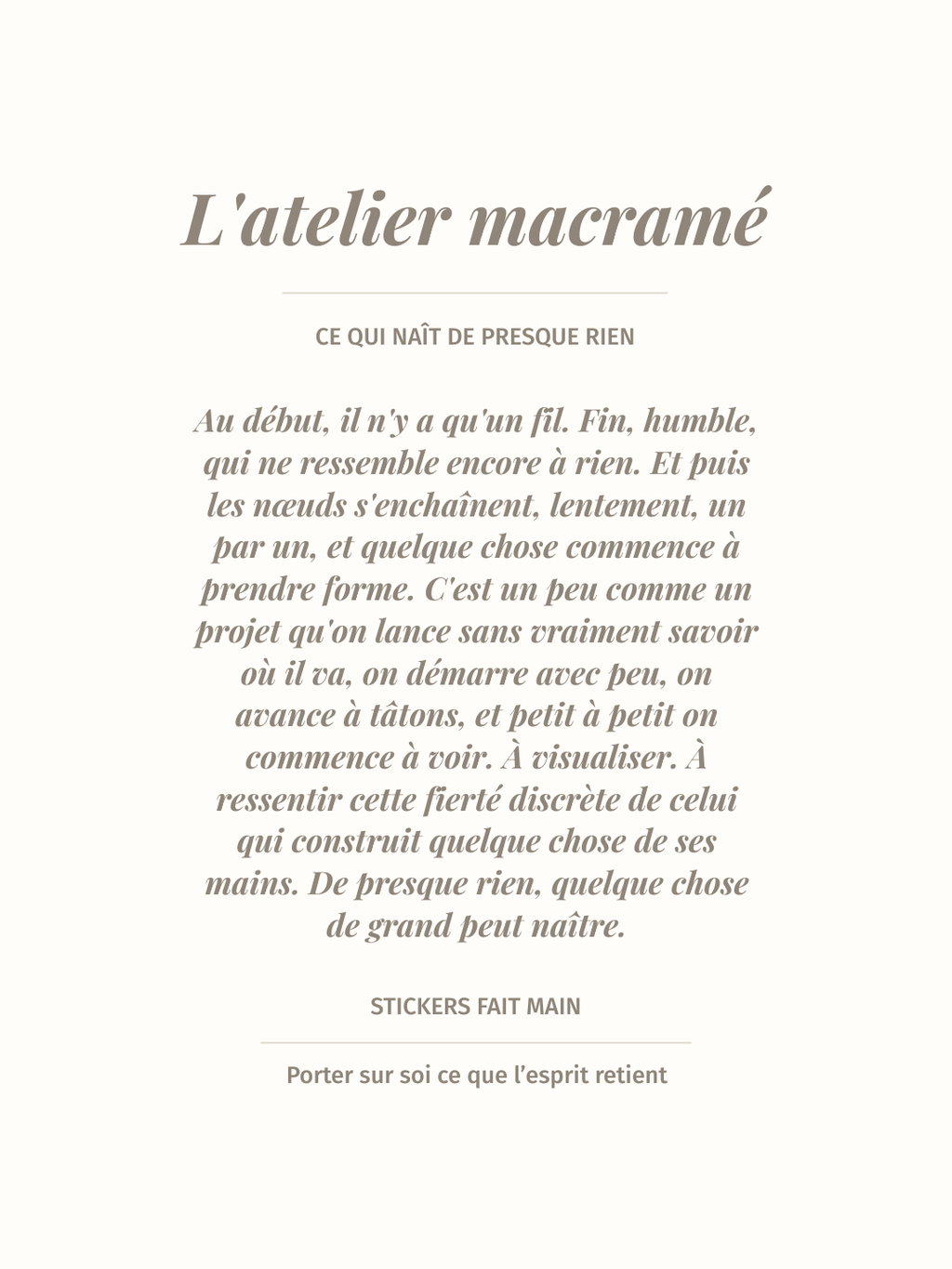 Sticker illustré de l'atelier macramé, pack Petites Histoires Noème