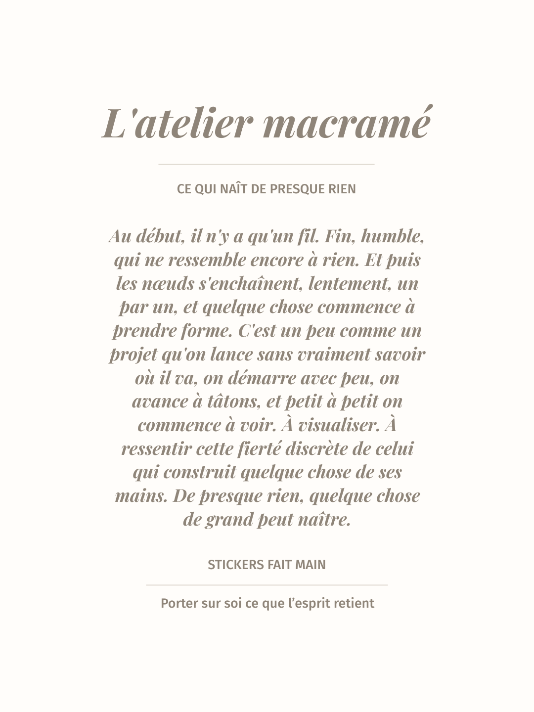 Sticker illustré de l'atelier macramé, pack Petites Histoires Noème